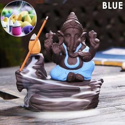 Handcrafted Meditation Monk Ganesha Smoke Backflow Incense Holder – Polyresin Decorative Showpiece with 10 Cones (10 cm) Diwali special - My Store