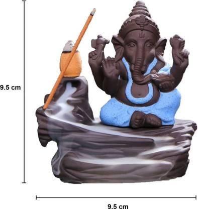 Handcrafted Meditation Monk Ganesha Smoke Backflow Incense Holder – Polyresin Decorative Showpiece with 10 Cones (10 cm) Diwali special - My Store